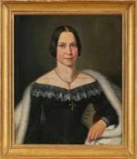 Gemälde Bildnismaler um 1840/50"Porträt einer Dame mit Pelzstola" Öl/Lwd., 67,5 x 55 cm