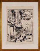 Lithographie Karl Schmidt-Rotluff1884 Rotluff - 1976 Berlin "Boote Ausser Dienst" 1923 u. re.