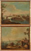 Paar Gemäldewohl Frankreich 18. Jh. "Hafenszenen" Öl/Lwd., 58 x 69 cm stark restauriert