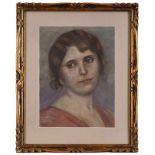 Pastellkreidezeichnung Jacques Ralli1852 Istanbul - 1909 Lausanne "Porträt einer jungen Frau" u. li.