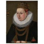 Gemälde Bildnismaler um 1600"Portrait einer Dame" Öl/Lwd.(doubl.), 53 x 40,5 cm beschnitten und