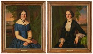 Paar Gemälde Bildnismaler um 1850"Porträts zweier Frauen" Öl/Lwd., 66,5 x 54,5 cm