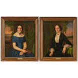 Paar Gemälde Bildnismaler um 1850"Porträts zweier Frauen" Öl/Lwd., 66,5 x 54,5 cm