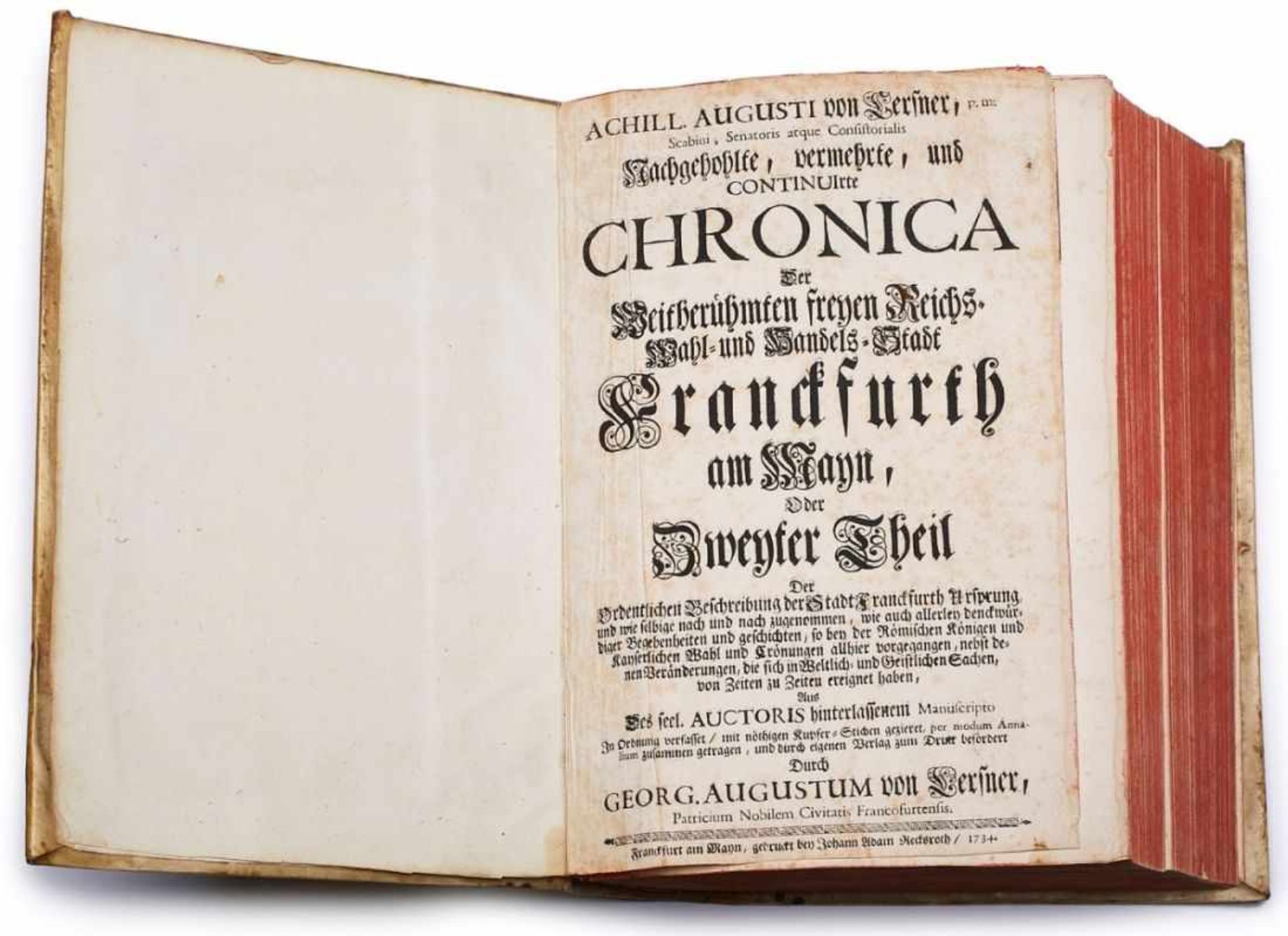 2 Bände Lersner Chronik (1706 - 1734)Schweinslederbände der Zeit, nicht kollationiert, mit dem - Bild 2 aus 6