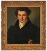 Gemälde Bildnismaler um 1840"Porträt eines Herren mit gelber Weste" Öl/Lwd., 42,5 x 38 cm