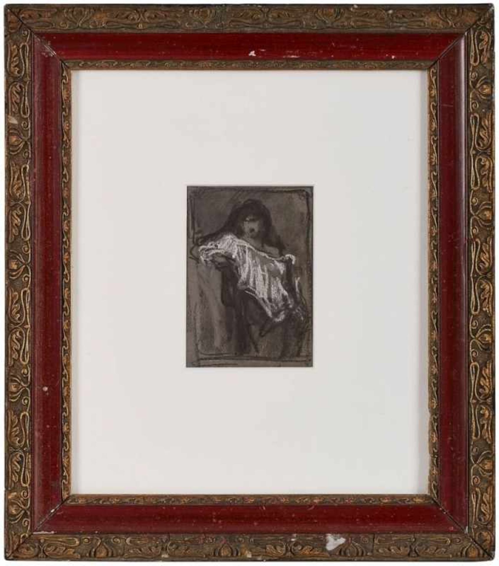 Kreidezeichnung Arnold Böcklin, zugeschr.1827 Basel - 1901 Fiesole "Weibliche Halbfigur mit - Bild 2 aus 2