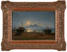 Gemälde Johann Rudolf Bühlmann1812 Hemberg - 1890 Zürich "Mondschein am Golf von Neapel - Blick