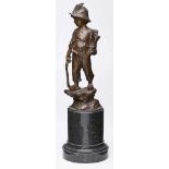 Bronze Paul Ludwig Kowalczewski(1865 Mietschin - 1910 Berlin) "Schulweg"- Knabe mit Schultasche