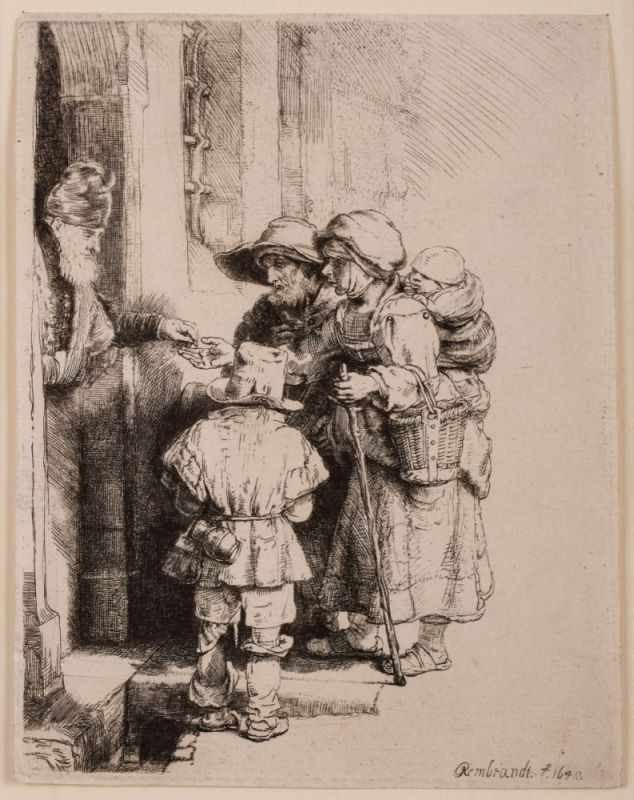 Radierung Rembrandt van Rijn1606 Leiden - 1669 Amsterdam "Bettler an der Haustür" 1648 u. re. i.