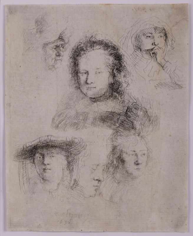 Radierung Rembrandt van Rijn1606 Leiden - 1669 Amsterdam "Studienblatt mit 6 Frauenköpfen" 1636 u.