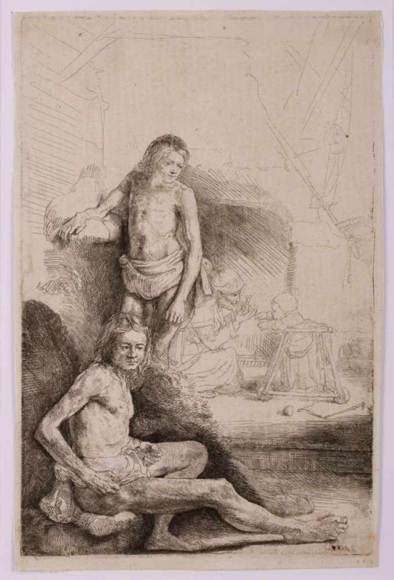 Radierung Rembrandt van Rijn1606 Leiden - 1669 Amsterdam "Stehender und sitzender Akt" ca. 1646 20,4