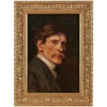 Gemälde Bildnismaler um 1900"Portrait eines jungen Mannes mit Schnurrbart" Öl/Lwd. auf Karton, 60