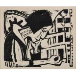 Holzschnitt Ernst Ludwig Kirchner1880 Aschaffenburg - 1938 Davos "Lesende am Tisch (Erna Schilling)"