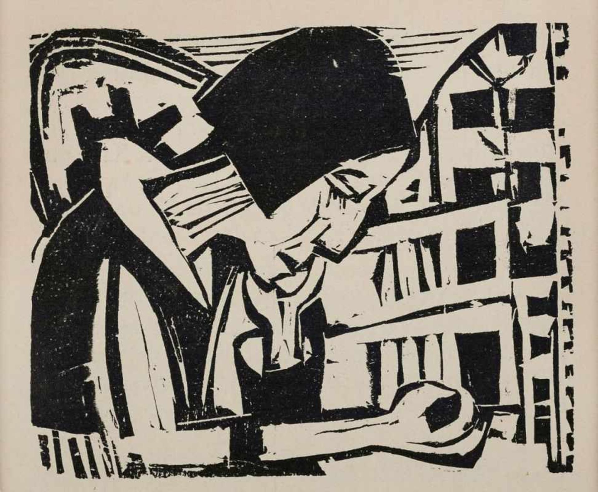 Holzschnitt Ernst Ludwig Kirchner1880 Aschaffenburg - 1938 Davos "Lesende am Tisch (Erna Schilling)"