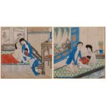 Paar SeidenmalereienJapan um 1900 "Erotische Szenen" je 20,5 x 20,5 cm- - -22.00 % buyer's premium