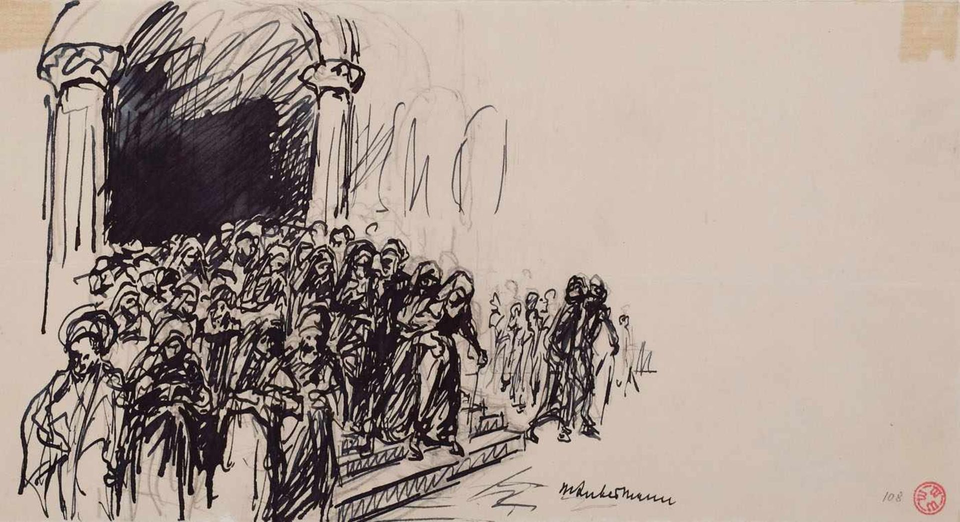 Federzeichnung Max Liebermann1847 Berlin - 1935 Berlin "Illustrationsentwurf zu Goethe oder Heine"