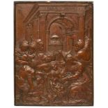 Bronzerelief"Anbetung der Hirten", Spät-Renaissance, Italien dat. 1561. Rotbraun patiniert.