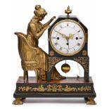 Biedermeier-Figurenuhr mit Repetition,Wien um 1820. Holz, partiell furniert bzw. schwarz u.