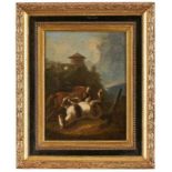 Gemälde Niederlande 17./18. Jh."Raufende Pferde in felsiger Landschaft" Öl/Lwd., 29 x 21 cm- - -22.