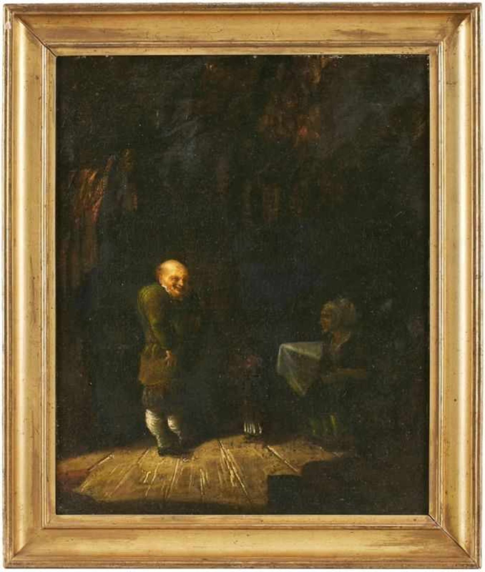 Gemälde Niederlande um 1700"Interieur mit zwei Alten und Kind" Öl/Lwd., 48,7 x 40 cm- - -22.00 %