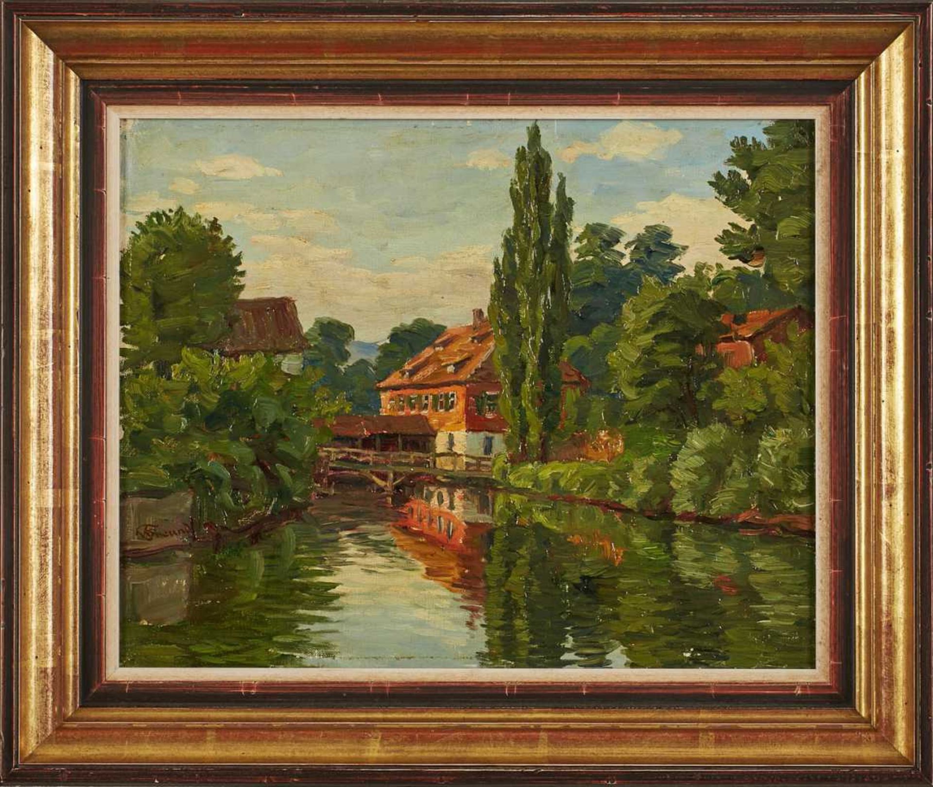 Gemälde Wilhelm Freund1860 Schönbach - 1936 Hohemark "An der Werra" u. li. sign. W. Freund Öl/Lwd.