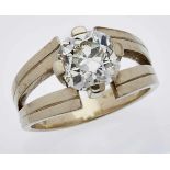 Altschliff-Diamant-Ring.14 kt WG, besetzt mit 1 Altschliff-Diamant von ca. 3 ct (leicht getönt/