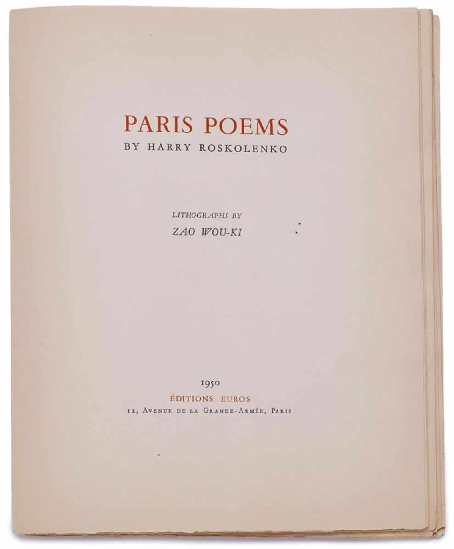 Band Harry Roskolenko"Paris Poems" Éditions Euros, Paris 1950. mit: 6 Lithografien von Zao Wou-Ki - Bild 2 aus 4