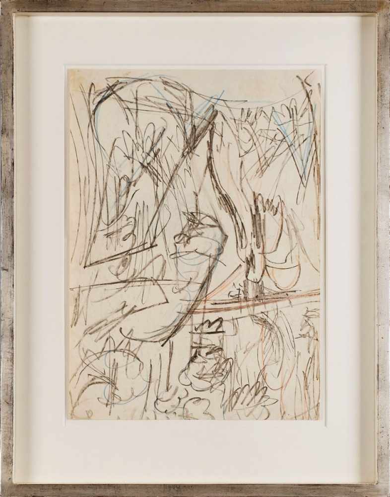 Farbige KreidezeichnungErnst Ludwig Kirchner 1880 Aschaffenburg - 1938 Davos "Brücke im Wald bei