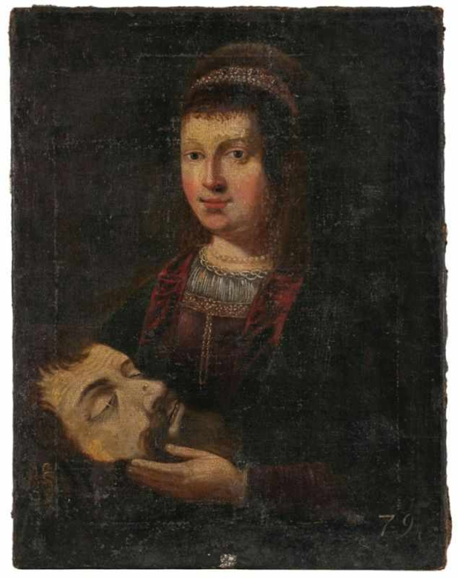 Gemälde Figurenmaler 18.Jh"Judith mit dem Haupt des Holofernes" Öl/Lwd. 54 x 42 cm, o.R., Def.- - -