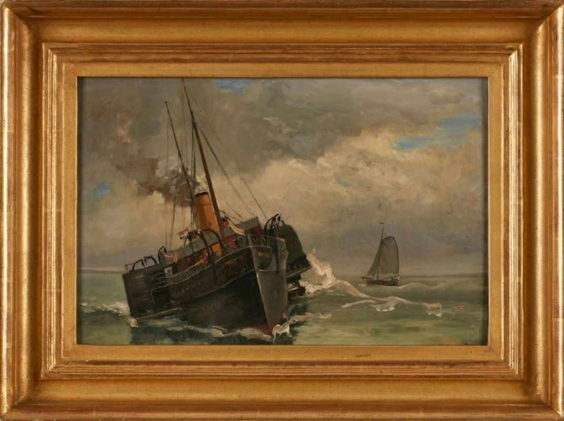 Gemälde Friedrich Ernst Morgenstern1853 Frankfurt - 1919 Frankfurt "Postdampfer von Queensborough in