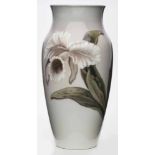 Vase mit Orchideen-Dekor,Royal Copenhagen 20. Jh. Hoher, sich nach unten leicht verjüngender Kor-