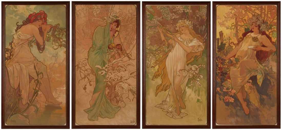 4 Farblithographien Alphonse Mucha1860 Ivancice -1939 Prag Studien in München, Wien u. Paris (1890/