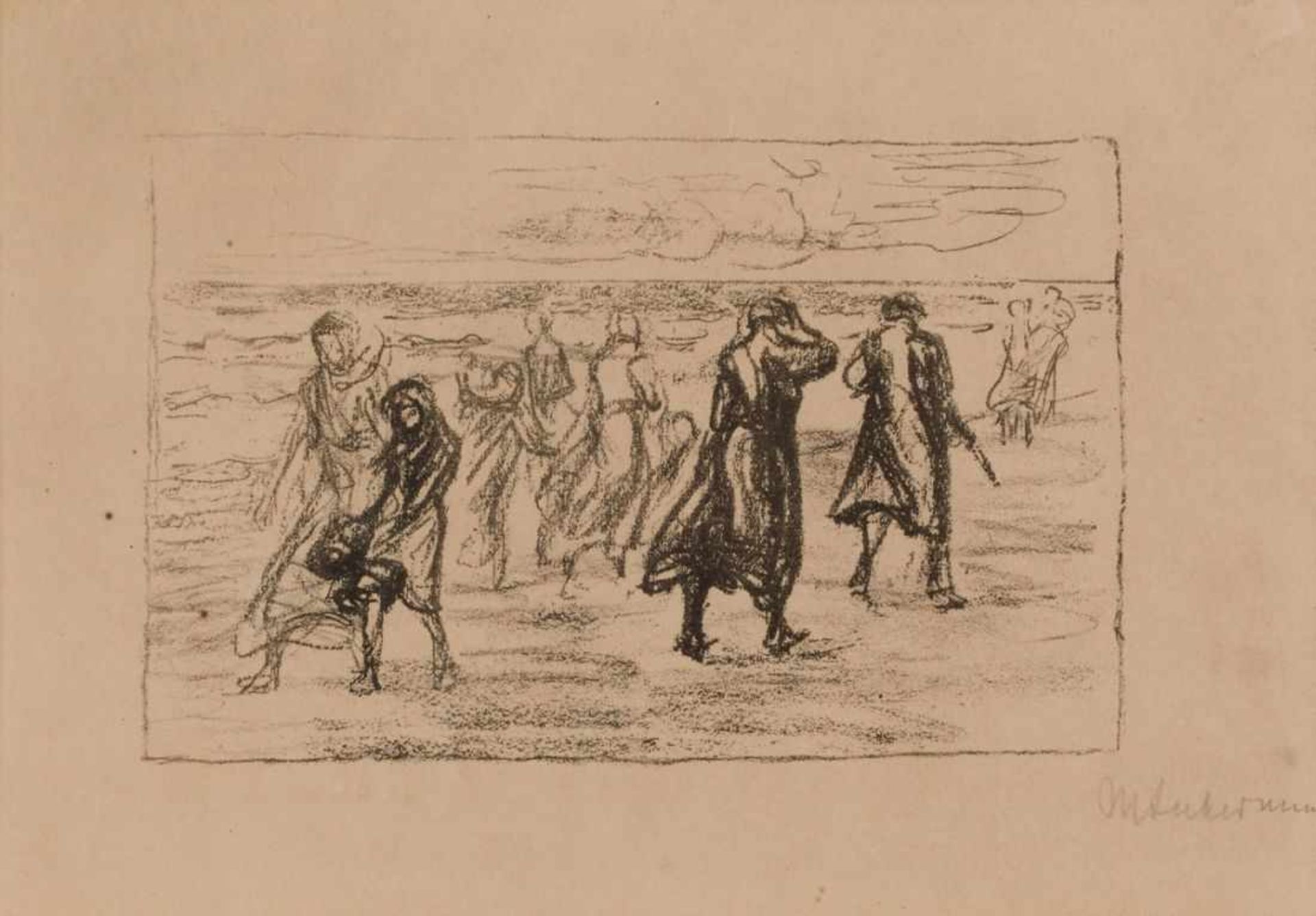 Lithographie Max Liebermann1847 Berlin - 1935 Berlin "Promenade bei windigem Wetter" 1912 u. re.