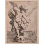 Radierung Girolamo Scarsello1624 - ca. 1678 "Amor auf Delphin" u. re. i. d. Platte monogr. G. S.