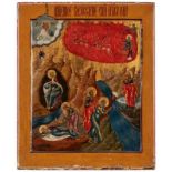 Ikone Russland um 1800, wohl Palech"Prophet Elias mit Szenen aus seinem Leben" 58,5 x 44 cm