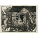 Otto MuellerLiebau/Schlesien 1874 - 1930 BreslauRussisches Haus mit Sonnenblumen. Lithographie.