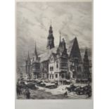 Mannfeld, Bernhard. 1848 Dresden-1925 Frankfurt a. M."Rathaus in Breslau", Radierung auf