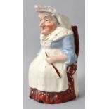 Figurenkrug/ Toby jug Judy, Staffordshire, 19. Jh.Steingut, polychrom bemalt, sparsame Goldhöhungen.