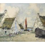 Guerin, Ernest Pierre. 1887 Rennes-1952 QuiberonBretonisches Fischerdorf . Aquarell, re. u. sign.