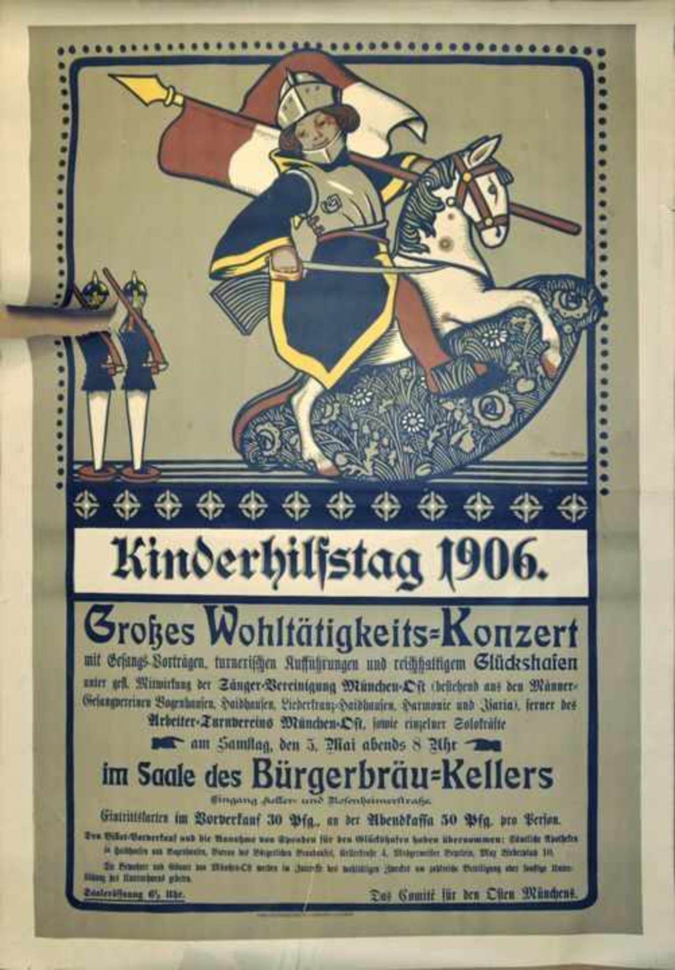 Moser,Plakat "Kinderhilfstag 1906". Farblithografie, Druck Schön & Maison München. Großer Einriss im