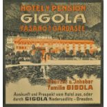 Plakat "Hotel und Pension Gigola - Fansano a. Gardasee". Um 1910/15. Farblithographie,Druck Graph.