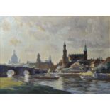 Poeschmann, Rudolf. 1878 Plauen - 1954 DresdenGroße Ansicht von Alt-Dresden. Sonnige Stimmung, auf