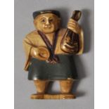 Netsuke, Japan, wohl Anf. 20. Jh.Elfenbein, geschnitzt, partiell farbig gefasst. Figur eines