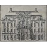 (Hackner, Christoph:) Fassade des ehem. Palais Hatzfeld in Breslau. Um 1720. Kupferstichauf