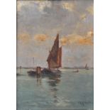 Gruden, Archimede. 1898 Nizza-1955 VenedigLichtstimmung über der Lagune von Venedig. Öl auf Holz,