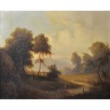 Unbekannter Landschaftsmaler, um 1840Landschaft mit zwei Wanderern. Öl auf Leinwand, wachsdoubliert,