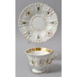 Tasse mit Untertasse, Meissen, um 1840Vierpassförmiger Querschitt auf abgesetztem Fuß,