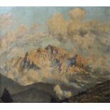 Barth, Ferdinand (tätig 1902-1979)Alpenlandschaft. Öl auf Pappe, re. u. sign. 80 x 91 cm. Gerahmt.