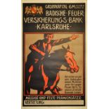 Plakat "Badische Feuer-Versicherungs-Bank Karlsruhe", um 1910. Farbsiebdruck (o.Lithographie), Druck