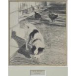 Müller, Richard. 1874-1954"Charley". King-Charles-Spaniel und zwei Hühner. 1916. Zeichnung in Kohle,